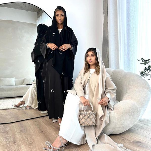 Ethnische Kleidung Frauen Ramadan Musilim Dubai Naher Osten Türkei Offene Abaya Mond Stickerei Elegante Strickjacke Robe Gebet Islamisch