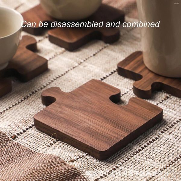 Tapetes de mesa Porta-copos de madeira exclusivos quebra-cabeça de nogueira preta calor moda presente mesa decorativa utensílios de mesa