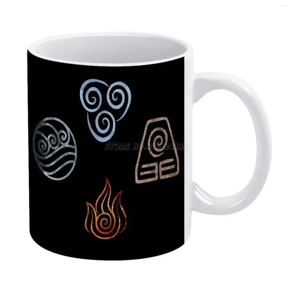 Tassen Die vier Elemente, weiße Tasse, 325 ml, Keramik, Teetasse, Kaffee, Freunde, Geburtstagsgeschenk, letzter Airbender, Erde, Luft, Feuer, Wasser, Symbol