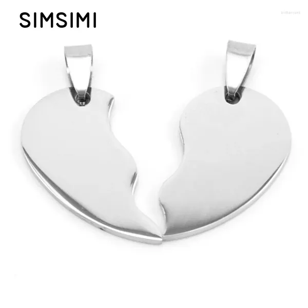 Ожерелья с подвесками Simsimi, полусердца из нержавеющей стали, пустое зеркало для влюбленных в форме сердца, полированная бирка, оптовая продажа, подвески, 50 пар