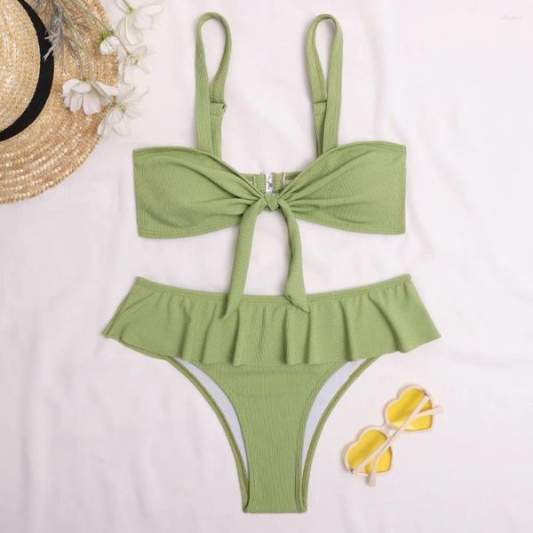 Mulheres de banho plissado biquíni 2024 sexy feminino maiô feminino duas peças conjunto arco-nó fatos de banho verão beach wear nadar senhora