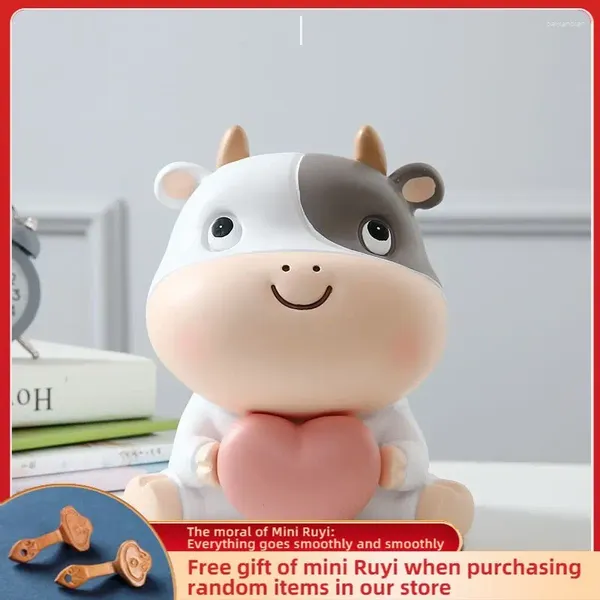 Figurine decorative in resina Cartoon Fortune Cow Car Ornament Micro Landscape Bonsai Decorazione Desktop Creativo Gingillo Accessori per la casa