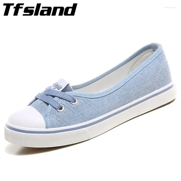 Scarpe da passeggio Tfsland Donna Tela leggera Slip-on femminile Studenti coreani della marea Set Scarpe basse con pedale Scarpe da ginnastica color caramella