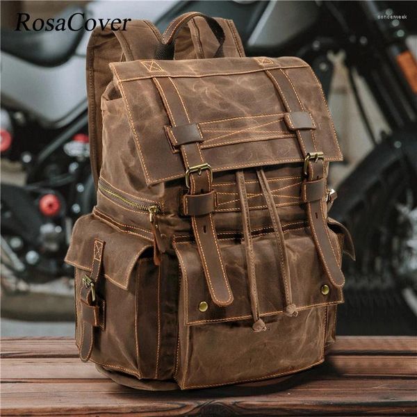 Mochila masculina de couro para homens mochila hombre alta capacidade lona encerada vintage escola caminhadas viagem mochilas