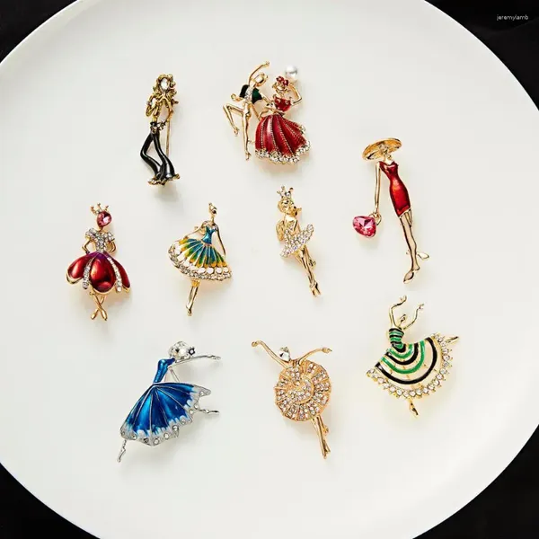 Broschen, elegante niedliche Ballett-Mädchen-Emaille-Pins, glänzender Kristall, für Frauen, Mädchen, Kleid, Kleidung, Anstecknadel, Schmuck, Accessoires