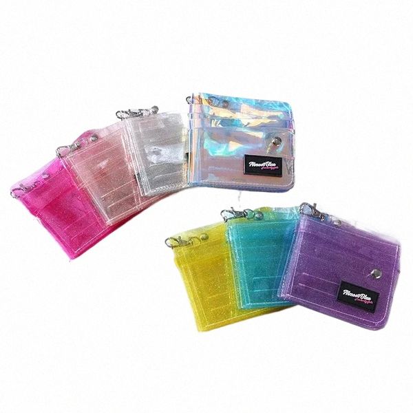 Transparente Mulheres Bolsa PVC Laser Clear Jelly Bag Mini Mey Titular do Cartão de Crédito Claro Carteira Sacos Senhoras Bolsa Com Pescoço Corda q4HQ #