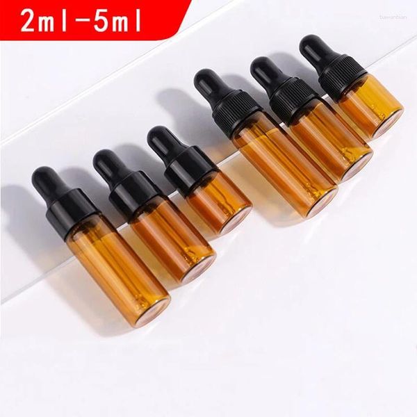 Garrafas de armazenamento 100pcs 2ml 3ml 5ml frasco conta-gotas vazio âmbar óleo essencial vidro gota marrom para massagem pipeta cosmética recarregável