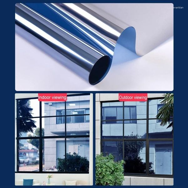 Adesivi per finestre Pellicola 2M Protezione solare Riflettente Specchio argentato Tinta Vetro adesivo autoadesivo per la privacy domestica