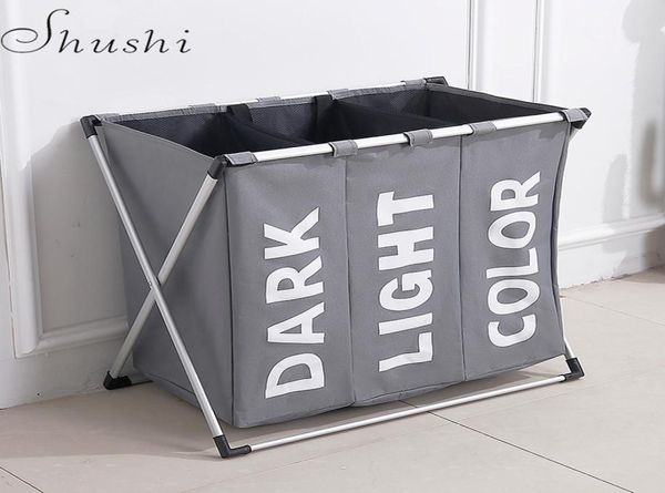 Shushi venda à prova de água três grade saco organizador de lavanderia suja cesto de roupa suja dobrável cesta de lavanderia em casa saco de armazenamento t14838751