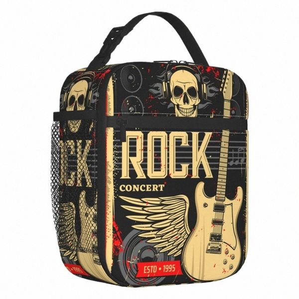 Schädel Gitarre Rock Festival Thermal Isolierte Lunch Bag Frauen Heavy Metal Punk Musik Tragbare Mittagessen Tote Multifuncti Lebensmittel Box a6UZ #