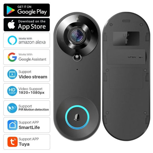 Tuya Smart Video Campanello Telecamera 1080P WiFi Video Citofono Campanello per porte Telecamera Audio bidirezionale Funziona con Alexa Echo Show Google Home