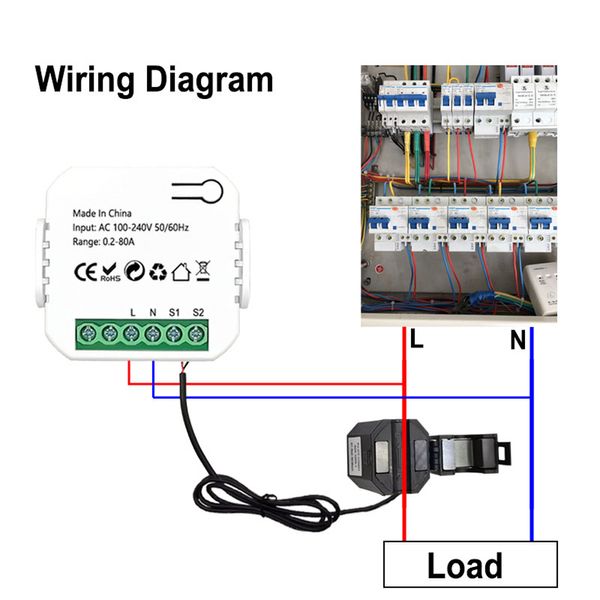 TU YA ZIG APE/WiFi Meter Energy Meter 80A CLAMP TRASFORMATORE DI CORRENTE KWH Monitoraggio elettrico Dispositivo di monitoraggio delle statistiche elettriche