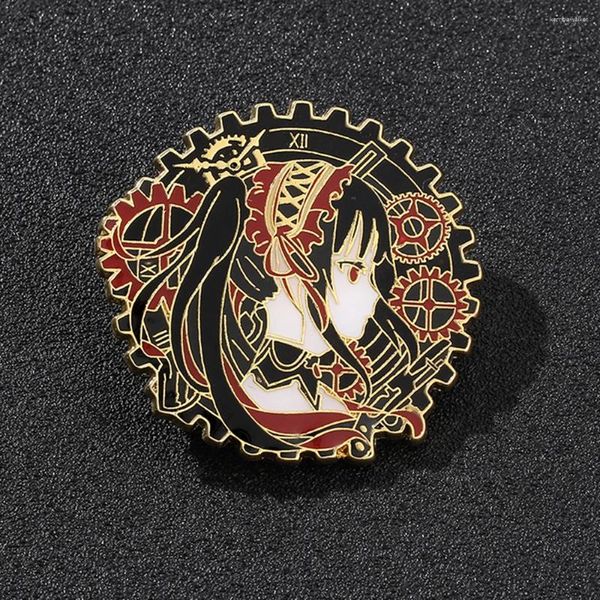 Broches data um broche ao vivo tokisaki kurumi crachá botão pinos anime cosplay traje coleção dos desenhos animados roupas decoração presentes