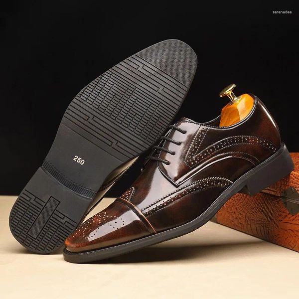 Sapatos de vestido elegante brogue para homens lace up ponto toe oxfords estilo formal couro festa de casamento social escritório negócios