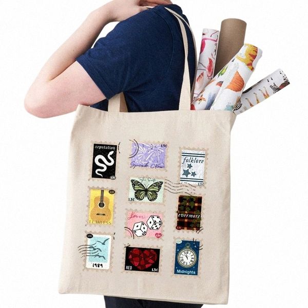 1 Stk. Stempel Mitternachtsmuster Beige Einkaufstasche Taylor the Ear Tours Einkaufstasche Büchertasche TS Merch Shop-Tasche, Umhängetasche Canvas-Tasche, e3jt #