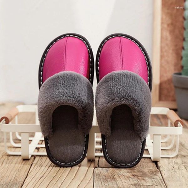 Pantofole 2024 Inverno Interno Cotone Maschile Antiscivolo Calda Casa In Pelle Coppia Modelli Pelle Bovina Donne