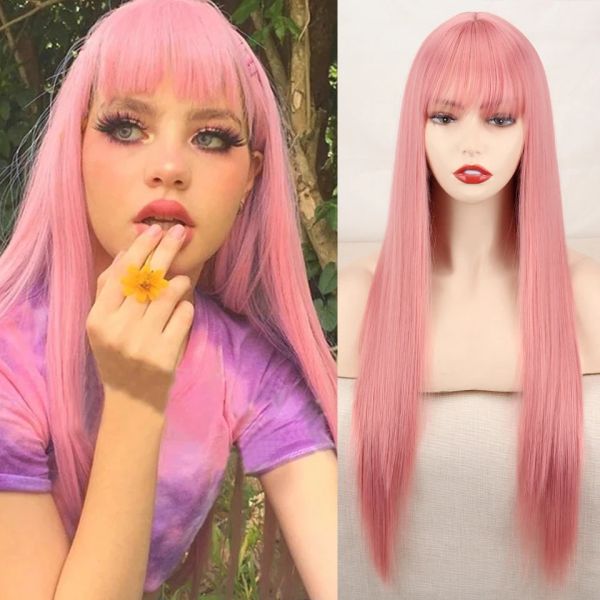 Wigs Lolita Wig sintetica parrucca rosa parrucca bionda parrucca lunghi capelli con le parrucche naturali per donne cosplay parrucca