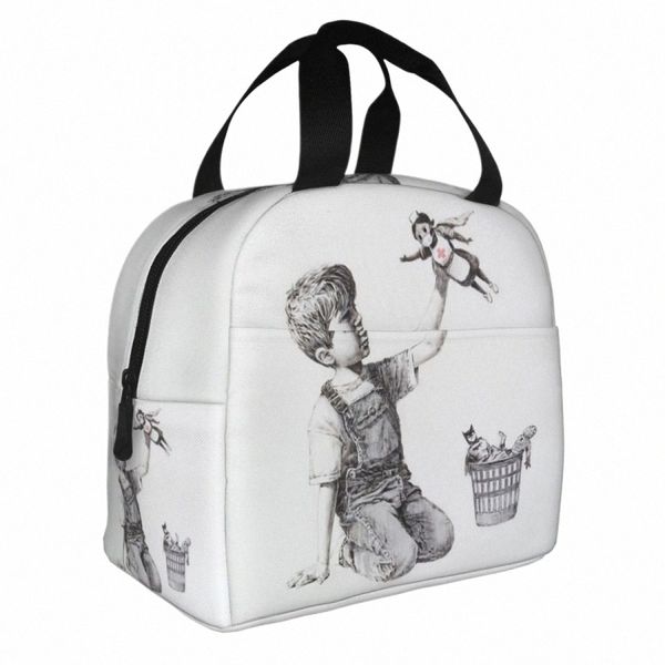 Banksy Nhs Superhero Isolierte Lunchtasche, auslaufsicher, Street Art Graffiti, Mahlzeitbehälter, Kühltasche, Tragetasche, Lunchbox, Lebensmittelaufbewahrungstasche, P011#