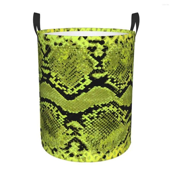Sacchetti per la biancheria Cestino con texture pelle verde serpente Cestino pieghevole per vestiti con stampa in pelle di serpente Cestino portaoggetti per asilo nido per bambini