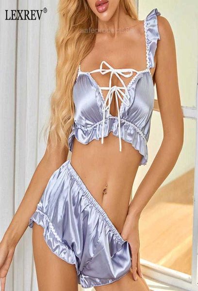 Yaz Seksi İpek Satin Pijama Seti 2 Parça Pijama Seti Ladies Pijama Şortlu Sweetwear Kadınlar İçin Ev Takım Up Ev Takım Q07061013736