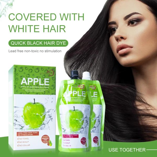 Color Natural Apfel-Haarfärbecreme, ammoniakfreies Apfel-Haarfärbe-Schwarz-Shampoo für Männer und Frauen