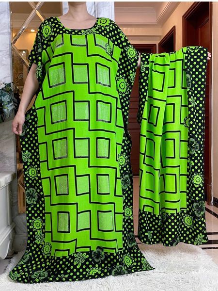 Roupas étnicas Abaya Lady's Dress com grande lenço Africano Verão Mulheres Manga Curta Dashiki Impresso Floral Solto Islam Algodão Diamantes