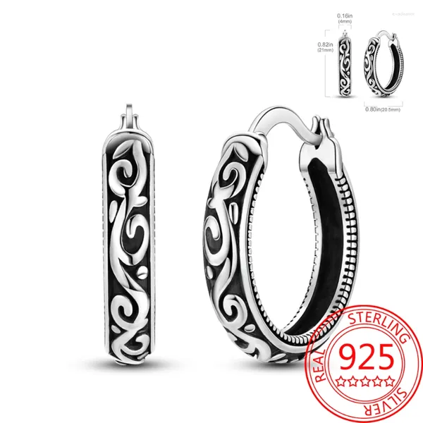 Orecchini a cerchio Linee geometriche Argento sterling 925 Temperamento boutique con motivo erba retrò nero abbinato a regali di gioielli