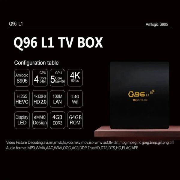 Q96 L1 TV Box Android 11.1 Amlogic S905L Quad Core 4G Wi-Fi HD 4K 3D 8GB 128GB H.265 Multimedia Player Smart TV Box iptv