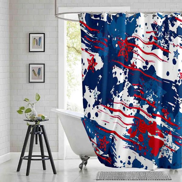 Cortinas de chuveiro vermelho branco e azul banheiro tie dye aquarela moderna impressa banheira de poliéster à prova d'água com ganchos