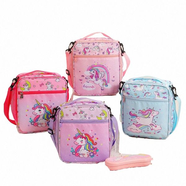 Novo estudante Carto Lunch Bag para Ong School Children's Unicorn Crossbody Bento Bag Cute Girls' Meal Bag Lunch Box para mulheres L2GX #