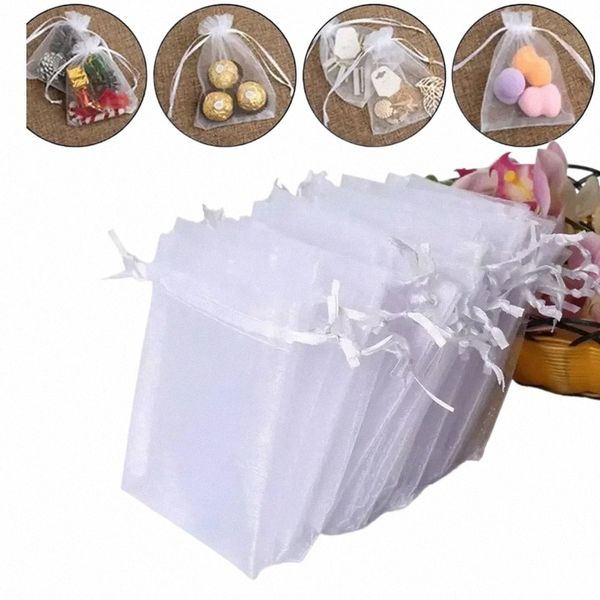 20 pz lotto Drawable Party Supply Bomboniera di Natale Imballaggio di gioielli Sacchetti bianchi Tasca con coulisse Organza Bustina di garza Sacchetti regalo V3Iq #