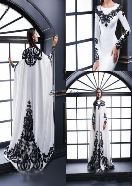 Abiti da sera a sirena vintage in caftano bianco e nero Dubai Abaya con mantello gioiello collo manica lunga ballo di fine anno occasioni speciali Go6387884