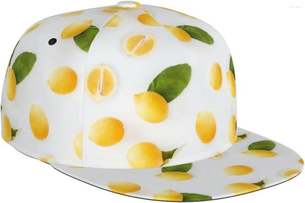 Cappellini da baseball Cappello da baseball piatto estivo con frutta gialla al limone dell'acquerello Berretto da baseball snapback unisex Visiera stile hip hop vuota regolabile