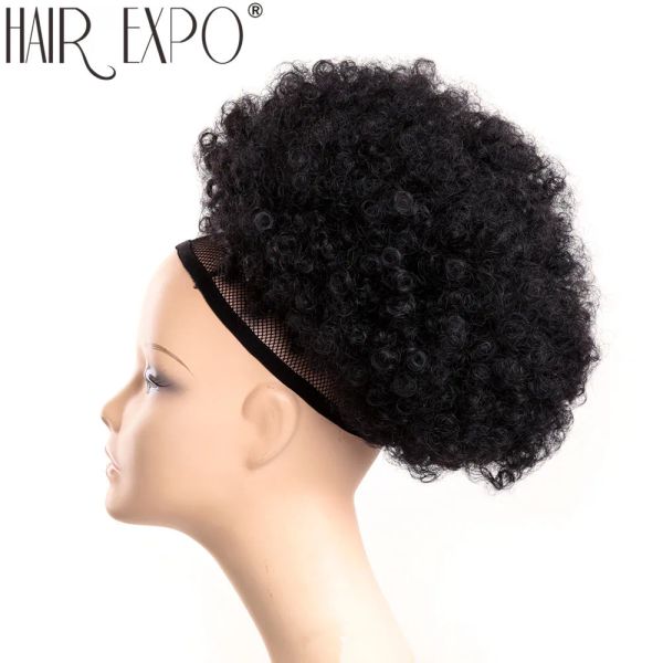 Chignon Chignon Chignon 10 polegadas curtas Cabelos sintéticos Capache de trago Ponytail Afro Puff Chignon para Mulheres Negras Chegeiras Curly updo Cabelo