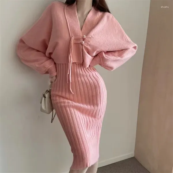 Kadın Hoodies Seksi Sweater Set Kıyafetleri Sonbahar Kış Örme Konkser İnce Üst ve Elbiseler İki Parçalı Setler Y2K Moda Sokak Giyin