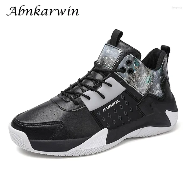 Basketballschuhe Herren PU Leder High-Top Sneakers Training Sport Schwarz Weiß Anti-Rutsch 39-46