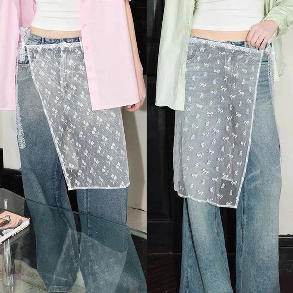 Saias versão coreana lace-up fio laço empilhado saia solta curta aberta combinando avental y2k em camadas mulheres