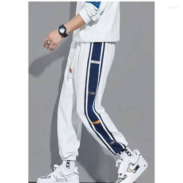 Pantaloni da uomo 2024 Primavera ed Estate Moda Casual Splicing Contrasto Colore Cravatta Piedi Tendenza Versatile Allentato Sport da ragazzo