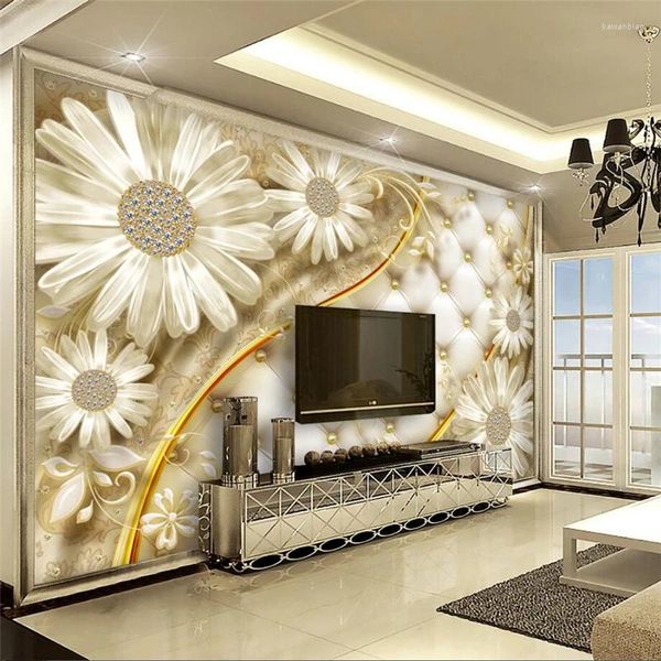 Tapeten Wellyu Angepasst Große Wandbild 3D Tapete Transparente Blume Luxus Schmuck Wohnzimmer Schlafzimmer Hintergrund