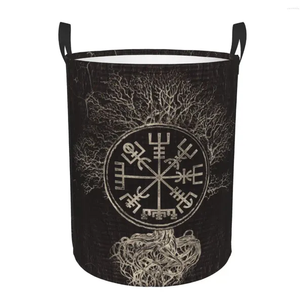 Sacchetti per biancheria Vegvisir e albero della vita Yggdrasil Cesto pieghevole Bussola vichinga Giocattolo Cesto per vestiti Cesto portaoggetti per bambini Asilo nido