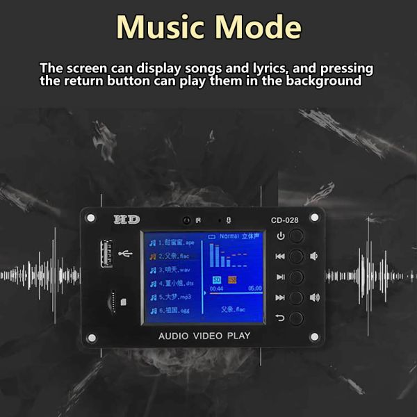 MP5 Decoder Board Bluetooth 5.0 Stereo HD Audio Videi Player Flac WAV Decoding FM Radio USB TF Ebook Time для усиления автомобиля