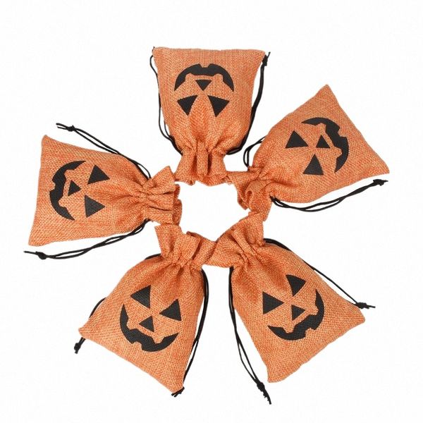 100 pz / lotto all'ingrosso 10x14 cm zucca stampata coulisse borse pacchetto di stoccaggio Halen Party Candy iuta lino sacchetti dell'organizzatore F3sJ #