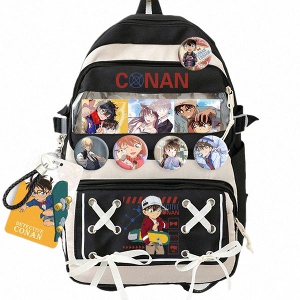detetive pode anime com emblema mochila carto laptop saco livro escolar estudante ombro computador bolsa de viagem mochila cosplay p7gz #