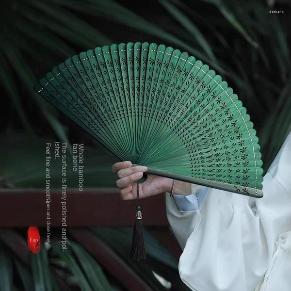 Dekoratif figürinler Çin tarzı portatif katlanır fan tam bambu oyma düğün hediyesi zanaat yaz açık seyahat dekorasyon hayranları
