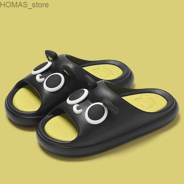 scarpe da casa QYCKABY Pantofole per amanti Estate Pantofole alla moda per cartoni animati 3D Simpatico gatto nero per ragazze Sandali antiscivolo Fuori spiaggia Scarpe da donna Y240401