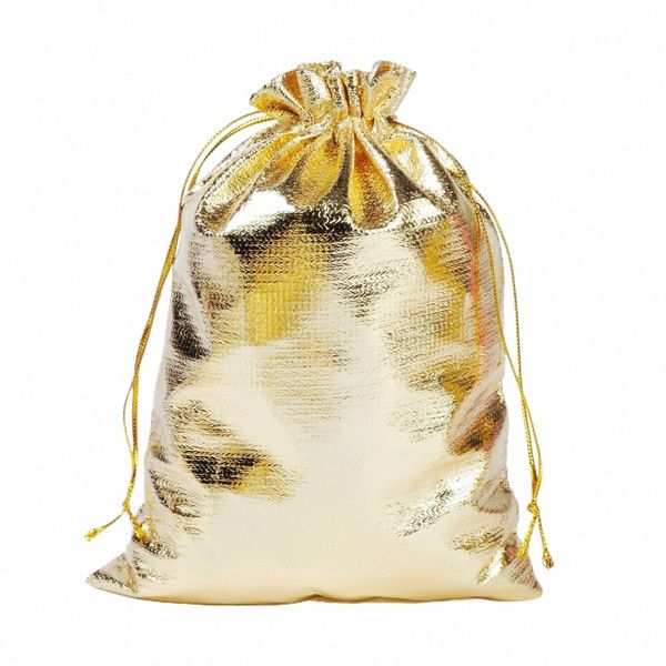 100 pz / lotto 13x18 cm 5x8 pollici Sier Color Oro Foil Panno Borsa con coulisse Sacchetti regalo di nozze Sacchetti di imballaggio di Natale c5WW #