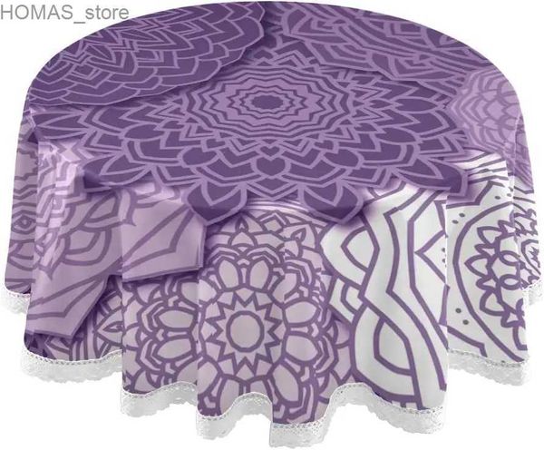 Palha de mesa de mesa 60 polegadas Toca redonda de toalha de mesa Decorativa Purple Mandala Boho Capas para banquete de festas de casamento Hotel Y240401