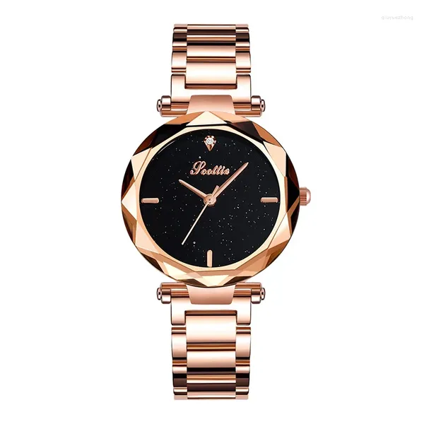 Armbanduhren Luxus Damenuhren Dame Edelstahl Kleid Armbanduhr Roségold Japan Quarz Sternenhimmel Zifferblatt Geschenk Uhr Drop