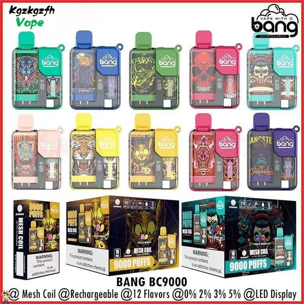 Otantik patlama kutusu BC 9000 Puflar Tek kullanımlık vape patlama kutusu şarj edilebilir E Sigara 9k örgü bobin rgb ışıkları 12 aromalar stokta 16ml e-sıvı