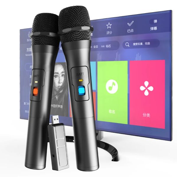 Mikrofonlar VHF Kablosuz Mikrofon Sistemi USB Alıcı Çift El Taşınağı Mikrofon Karaoke Mic Home Party Akıllı TV Hoparlör Şarkı Söyleyen Düğün